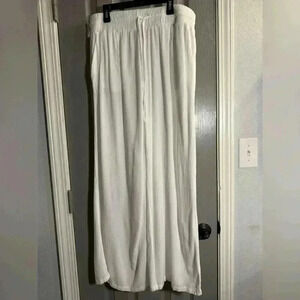 Willow Drive wide leg sheer crinkle elastic waist white pants Women’s size Large